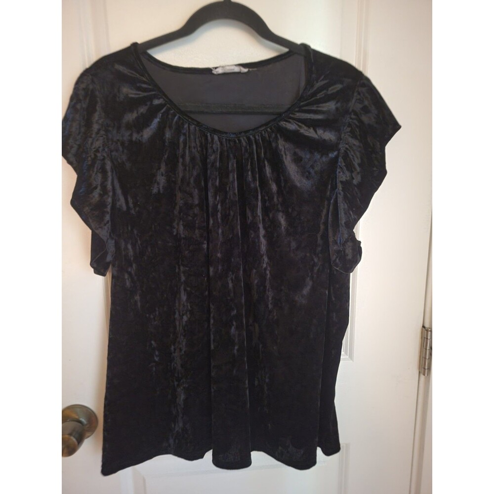 Black Whimsygoth Goth Punk Black Velvet Flowy Top With Flutter Sleeves